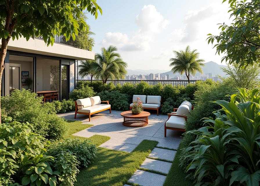Terraza verde moderna en Bogotá con plantas nativas